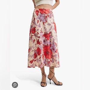 Mango Floral Print Slip Midi Skirt, Red S